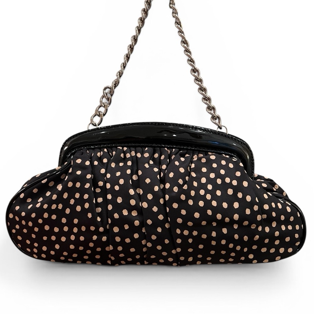 Banana Republic Retro Silk Polka Dot Frame Clutch & Chain Shoulder Bag